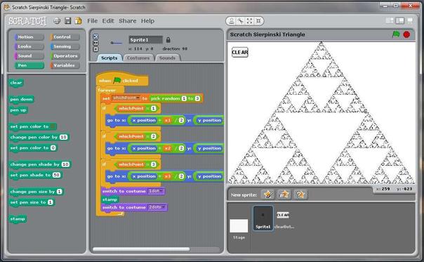 Drawing a Sierpinski Triangle with Scratch.