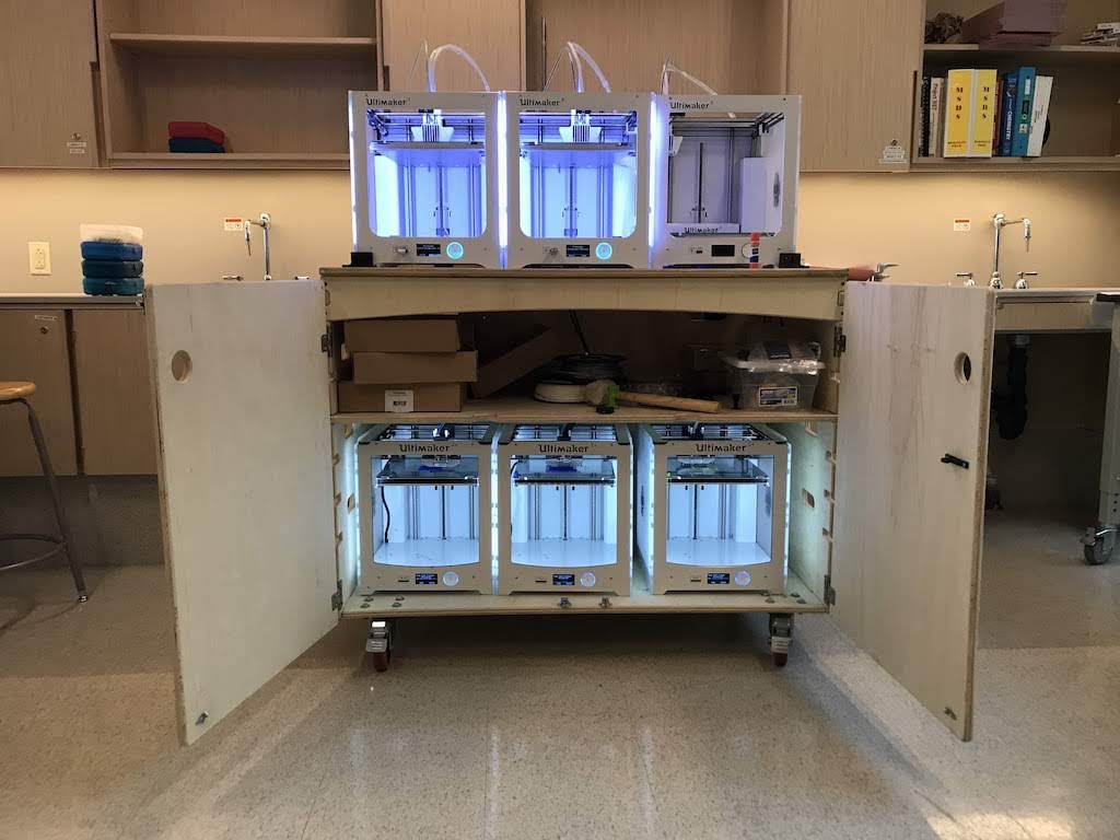 A bank of 3d printers. Courtesy of the author.